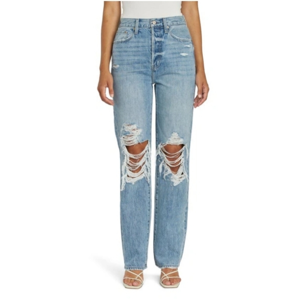 Pistola Cassie Ripped Super High Waist Straight Leg Jeans In Lucca Distressed-28